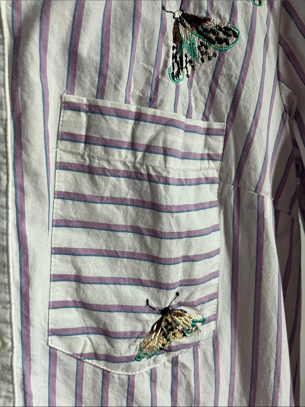 Maeve Lavender and White Striped Button-Down with Butterfly Embroidery - Picture 3 of 9